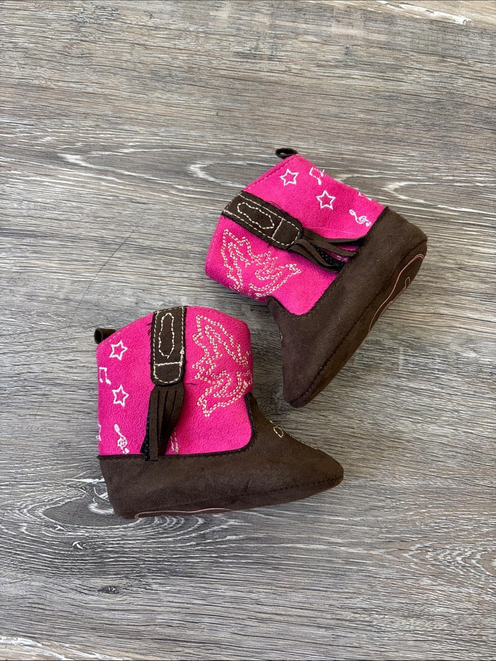 Pink & Brown Toddler Cowboy Booties - Soft Slip-On Baby Boots